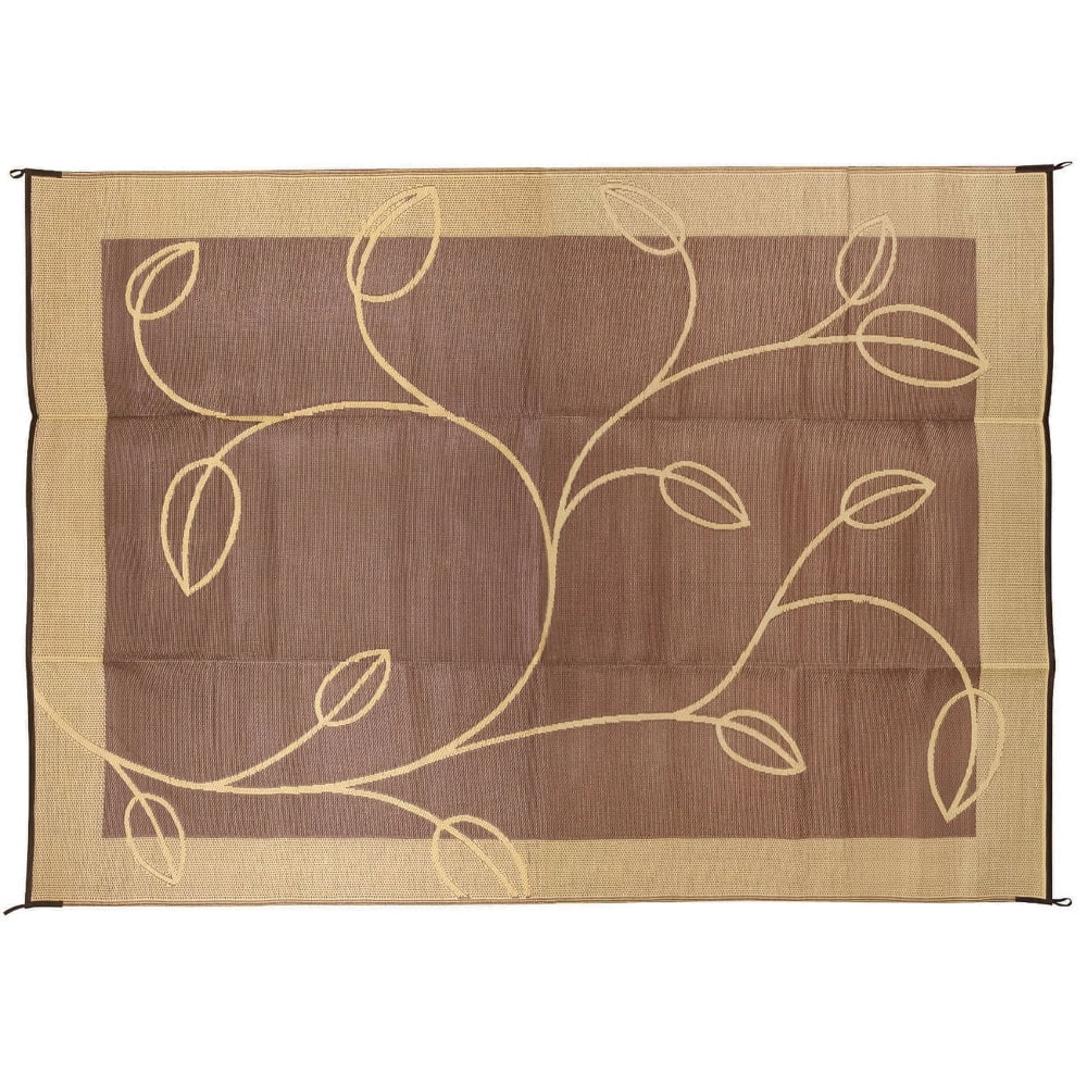 Camco 6' x 9' Reversible RV Outdoor Mat, Camping Mat, Brown / Tan Leaf