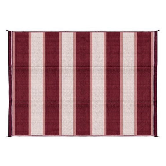 Camco 51492, Burgundy Stripe, Outdoor Mat 6ft x 9ft for RV Exterior, UV Resistant