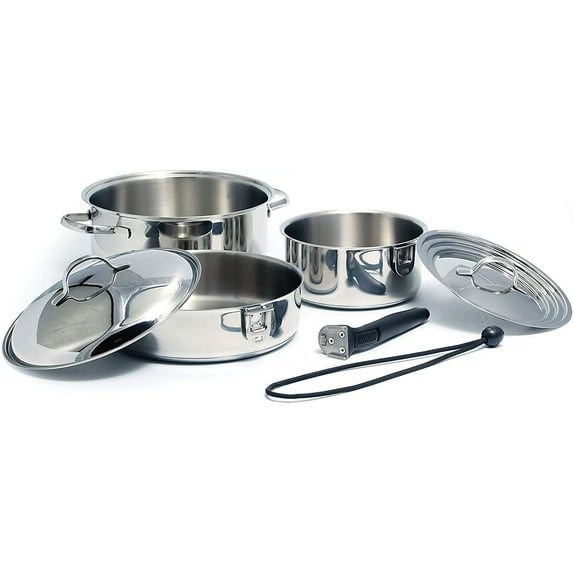 Camco Premium Ceramic Nesting Cookware Set- Non Stick Pans and Pots with Removable Handles, Space Efficient Excellent for RVs and Compact Kitchens, 7-Piece Set (43920)