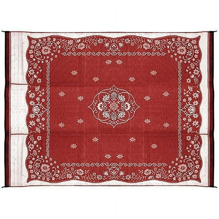 Camco 9' x 12' Reversible RV Outdoor Mat, Camping Mat, Burgundy Oriental