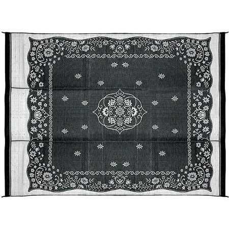Camco 9' x 12' Reversible RV Outdoor Mat, Camping Mat, Charcoal Oriental