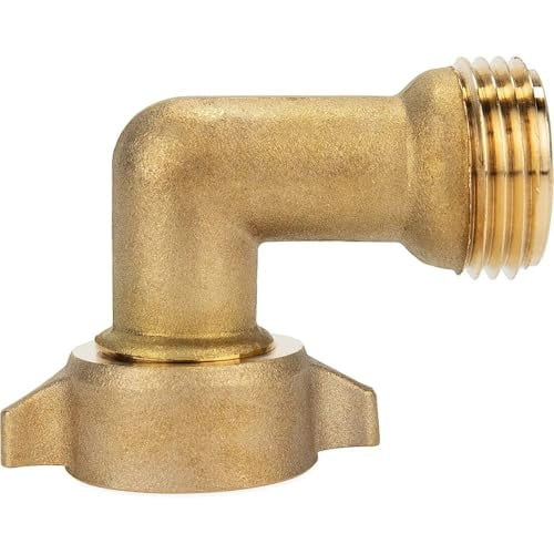 Camco 90-Degree Hose Elbow For RVs - Solid Brass Construction- Certified Lead-Free - Features Convenient Easy Grip Connector - For RV Water Hoses, Residential Outdoor Faucets, & More - 1-Pack (22505)