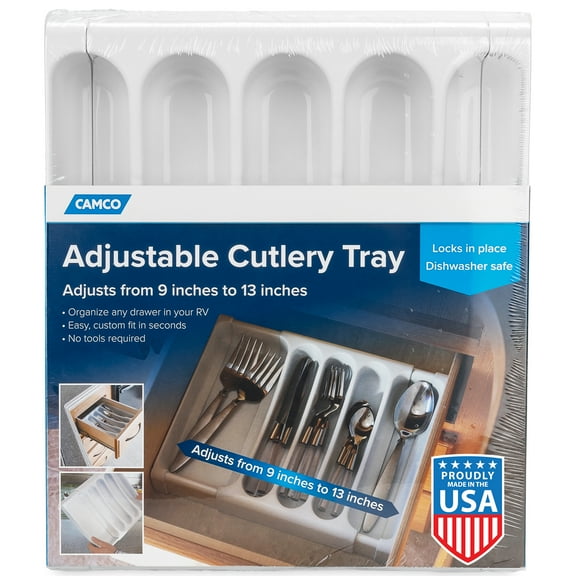 Camco Adjustable Cutlery Tray - 9-inches to 13-inches - White (43503)