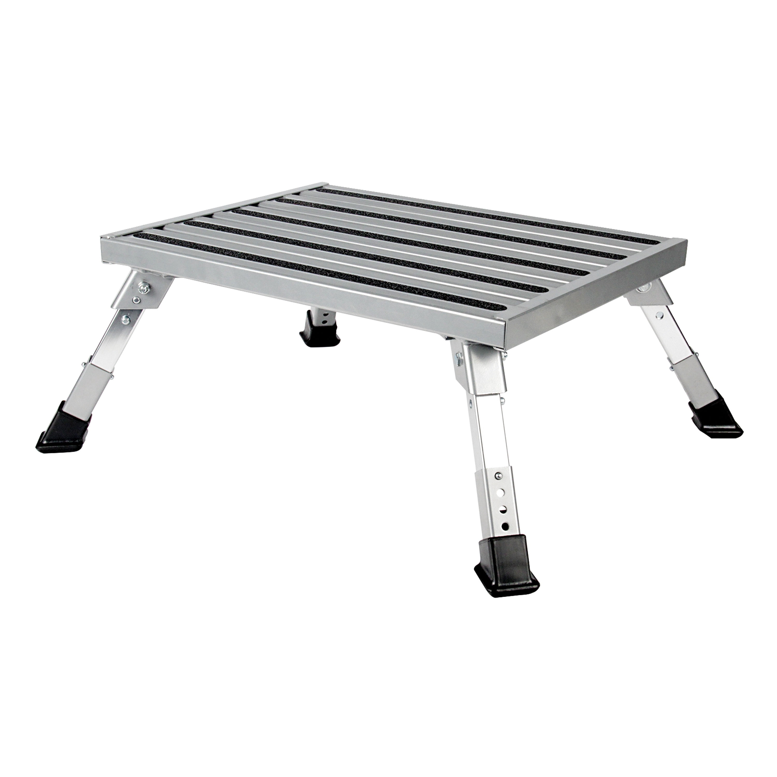 Camco Folding Aluminum Step Stool Platform, Adjustable Height for RV and Trailer, Silver