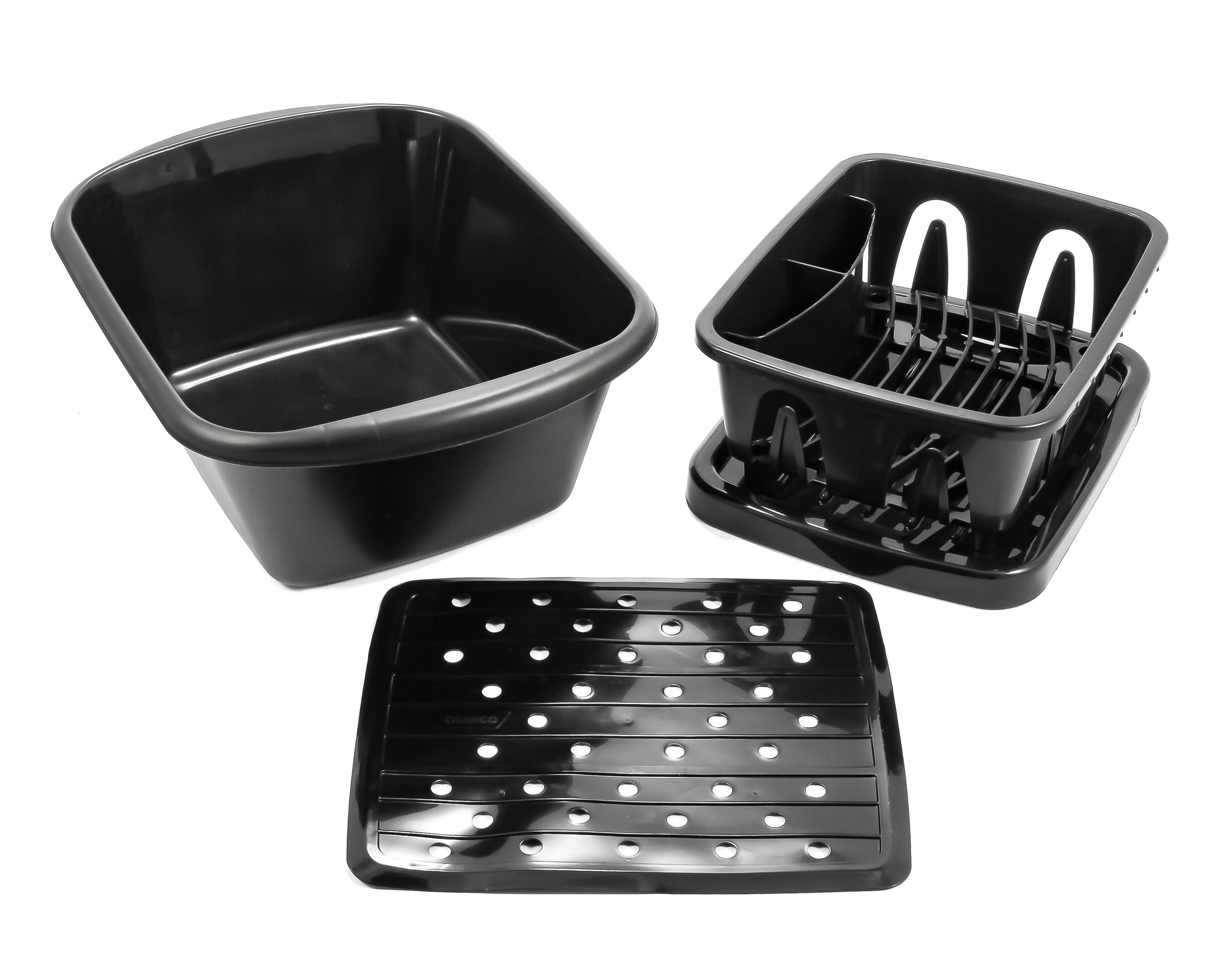 Camco Black Sink Kit with Dish Drainer, Dish Pan and Sink Mat (43518)