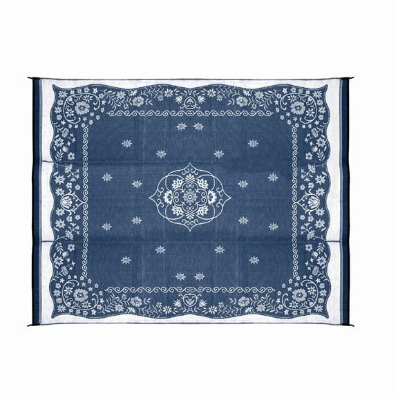 Camco Blue Oriental Outdoor Rugs, 9' x 12', Reversible