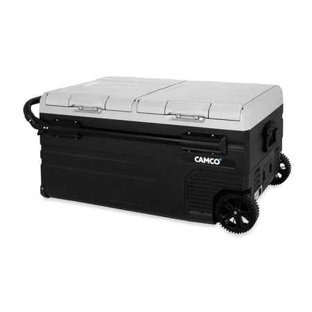 Camco CAM-950 95-Liter Portable Compact Fridge/Freezer | Features Bluetooth Capable Remote Access & 2 Compartments w/Dual Zone Cooling | Adjusts from -4° F to 68° w/2 Cooling Modes ECO & MAX (51522)