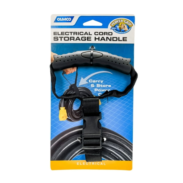 Camco Camper/RV Electrical Cord Storage Handle Features a HeavyDuty Woven Strap with BuiltIn