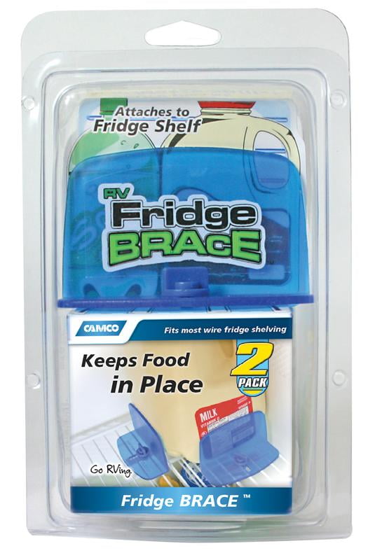 Camco Camper \u0026 RV Fridge Braces | Easily Attach to the Refrigerator's Wire Shelves | Pack of 2, Blue (44033)