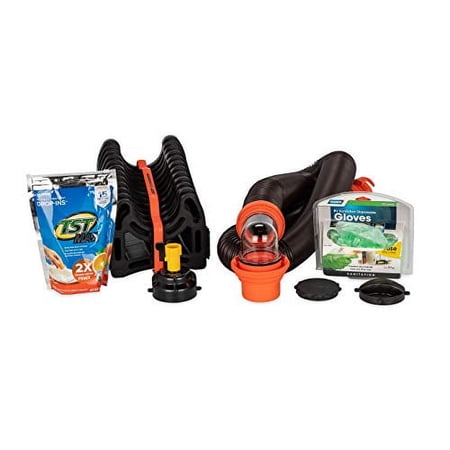 Camco Camper/RV Sanitation Kit | Features Sewer Hose and Sewer Support for Proper Drainage & Includes TST Drop-INs and Dump Gloves (44732)