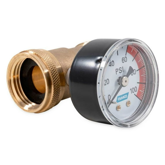 Camco Camper/RV Water Pressure Gauge | Features an Easy-to-Read Range between 0-100 PSI | Drinking Water Safe (40070)