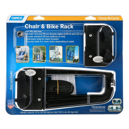 Camco Clamp-N-Carry Lockable Chair/ Bike Rack, Clamps on Your RV Ladder, Black (51430)