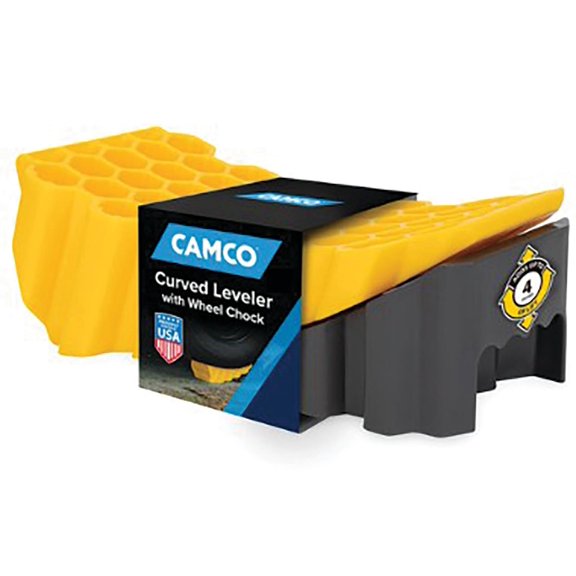 Camco Curved Camper/RV Leveler & RV Wheel Chock, Compatible with Trailers Up to 30,000 lb (44423)