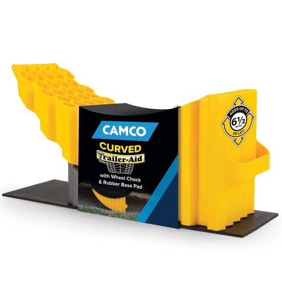 Camco Curved Trailer-Aid with Chock and Pad, Compatible with Trailers Up to 20,000 lb (44436)