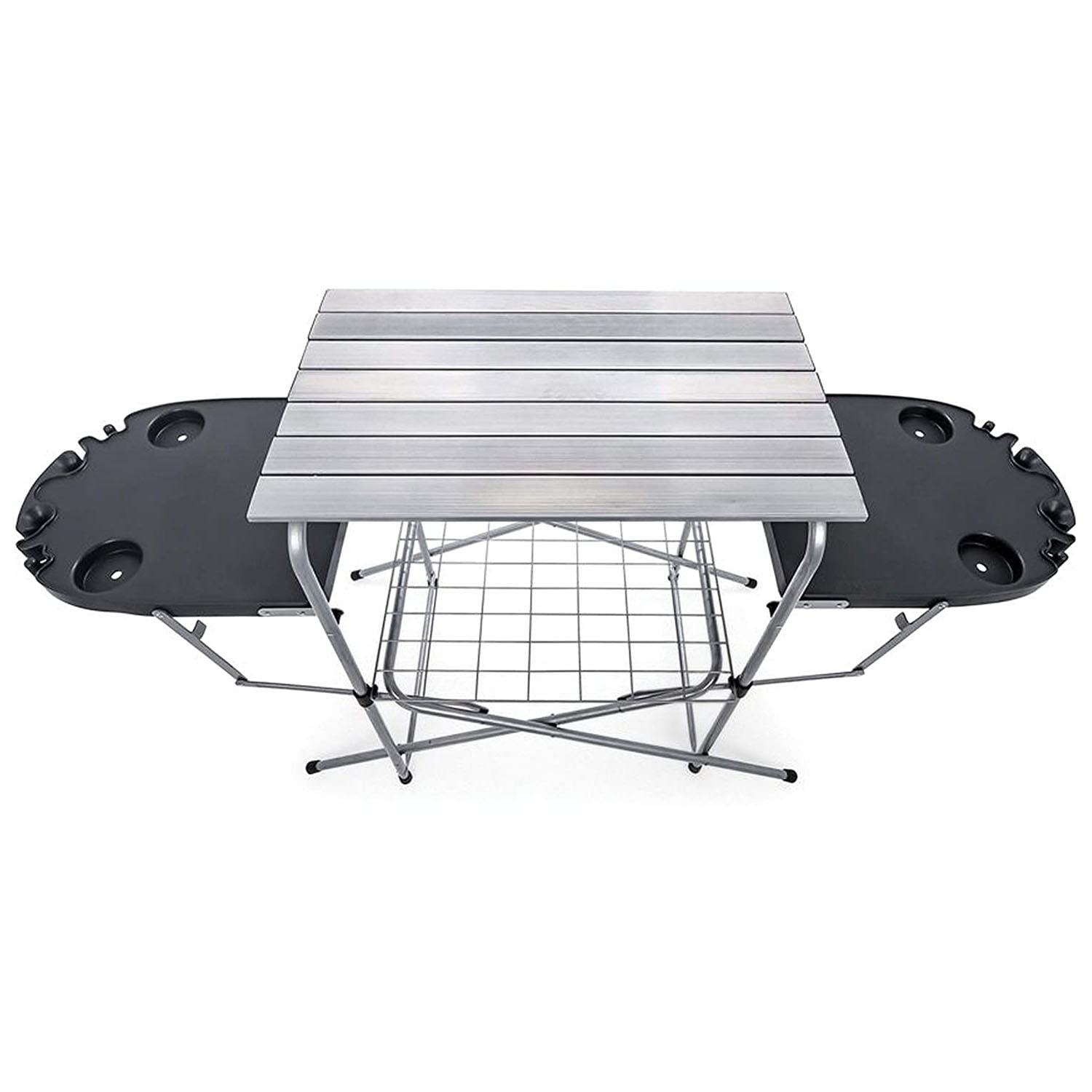 Camco Deluxe Folding Outdoor Grill Table w/ Plastic Side Tables and Cup