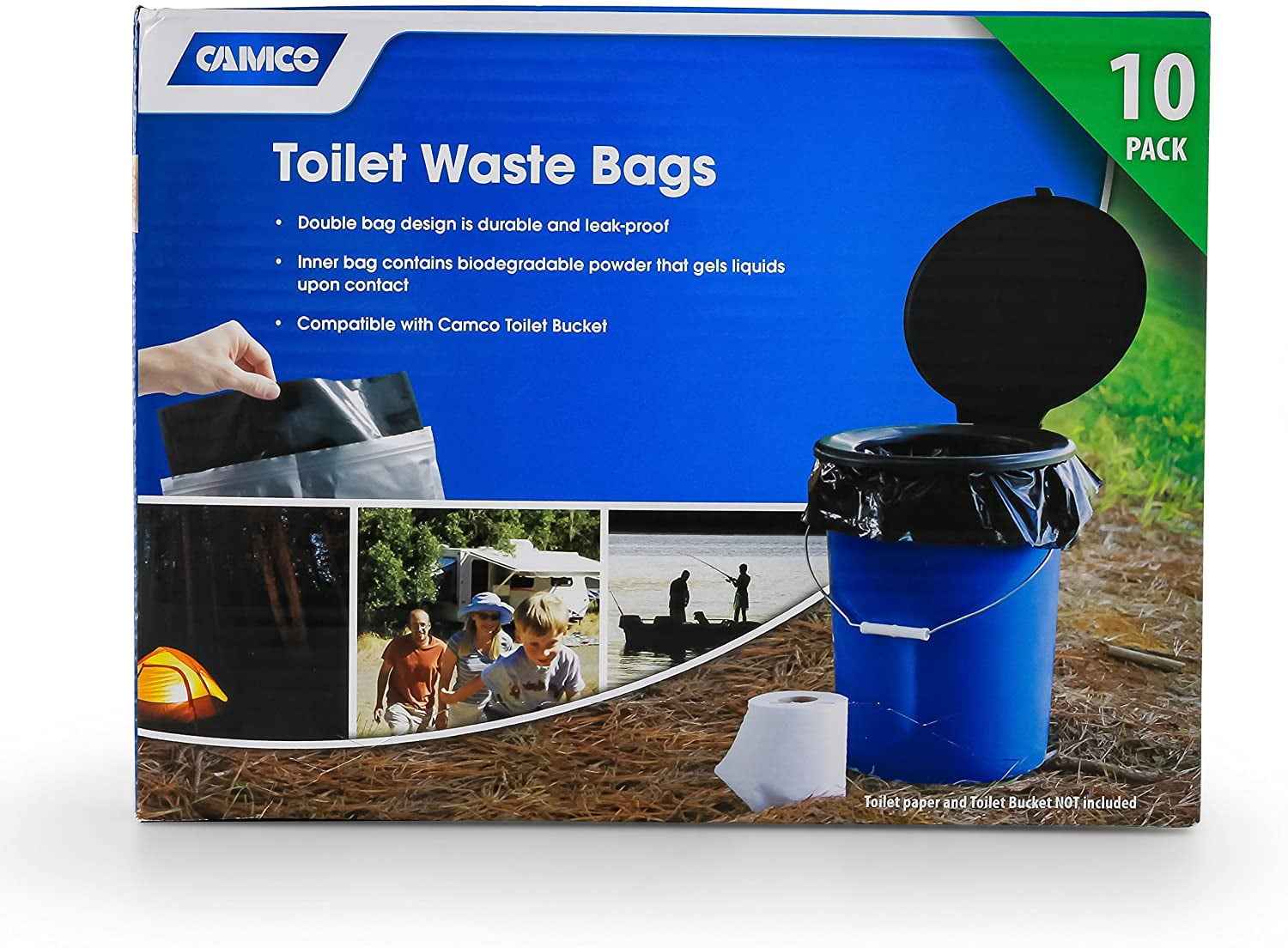 Camco Double Bag Design Portable Toilet Waste Bags, Black, Pack of 10