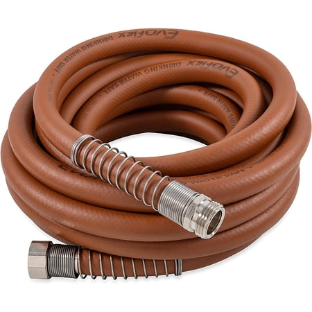 Camco EvoFlex 25-Foot Camper/RV Drinking Water Hose | Features an Extra Flexible Design with Stainless Steel Strain Relief Ends | Lead-Free, BPA-Free & Phthalate-Free | Brick (22583)