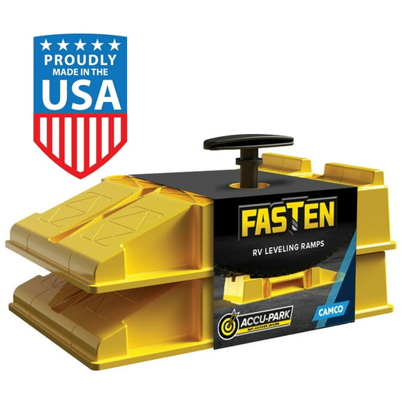 Camco FasTen Premium RV Leveling Trailer Ramp Kit - 2-Pack, Yellow (44535)