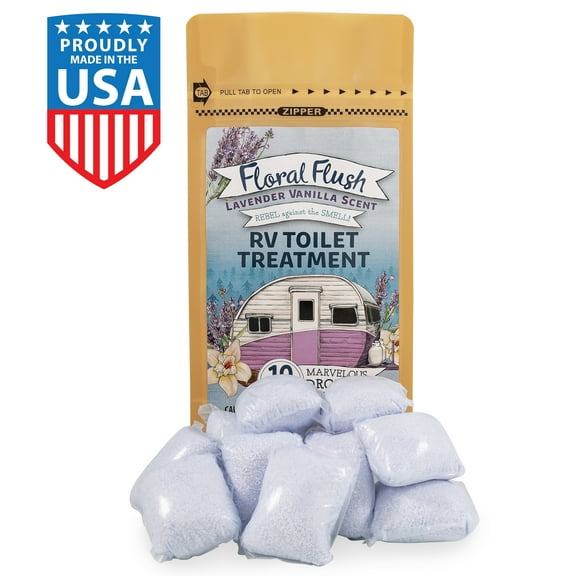 Camco Floral Flush RV Toilet Treatments Drop-Ins – Lavendar Vanilla, 10-Count (41490)