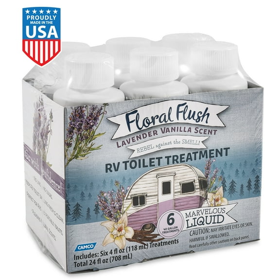 Camco Floral Flush RV Toilet Treatments - Lavendar Vanilla, (6) 4-Ounce Bottles (41480)