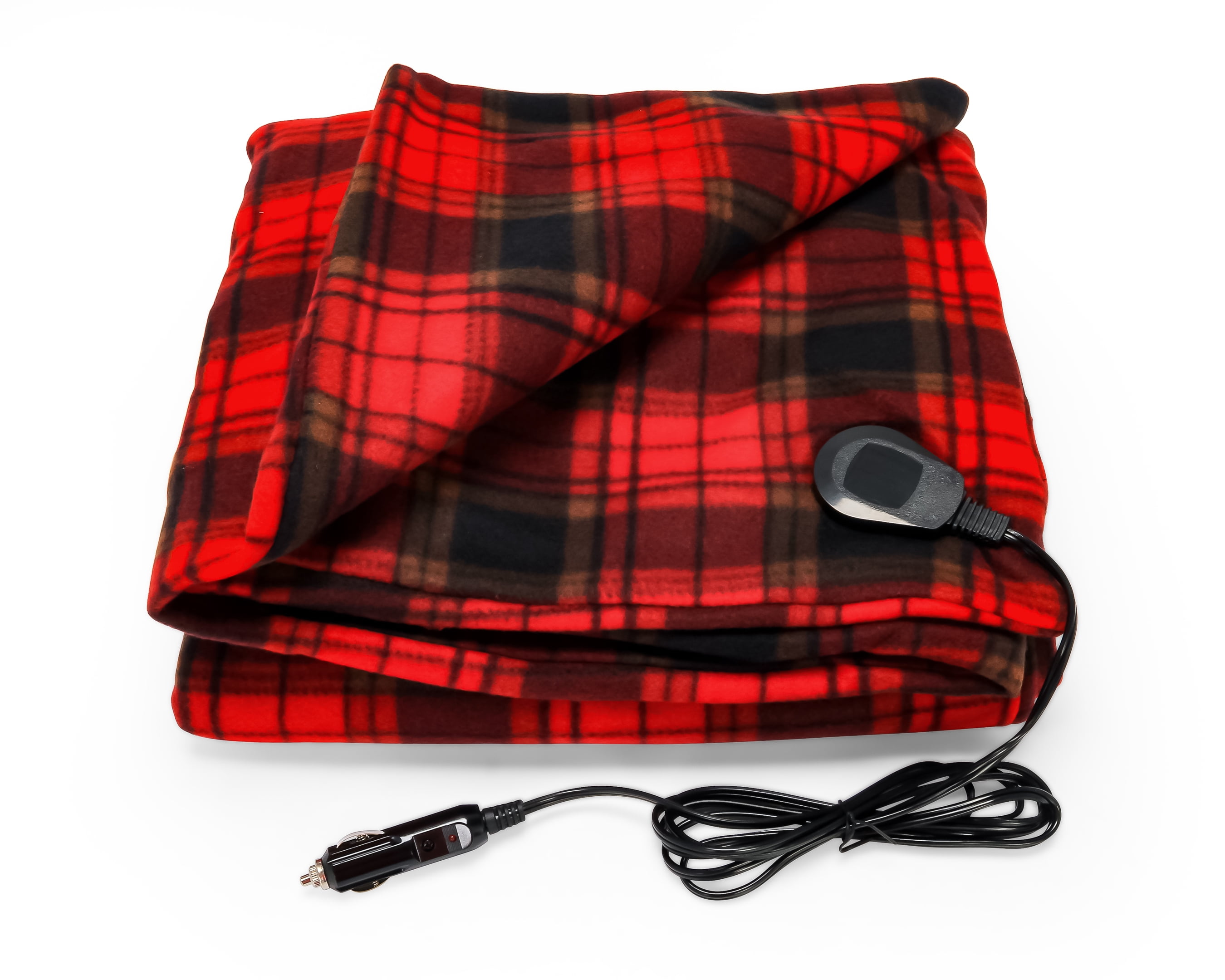 Camco Heated Blanket for RVs, Camping, Traveling, and More | Ideal for Cold Nights, Relieving Aches and Pain | 100% Polar Fleece | Red/Black Plaid (42804)
