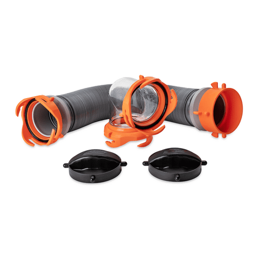 Camco HeavyDuty Camper/RV Tote Tank Sewer Hose Kit Features 90