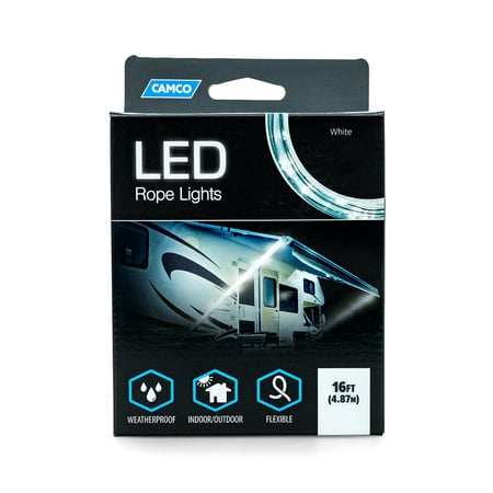 Camco LED 16' Rope Camper Interior and Exterior Lighting for Special Occasions and Outdoor Events, Fits Into Your RV Awning Track (53100)