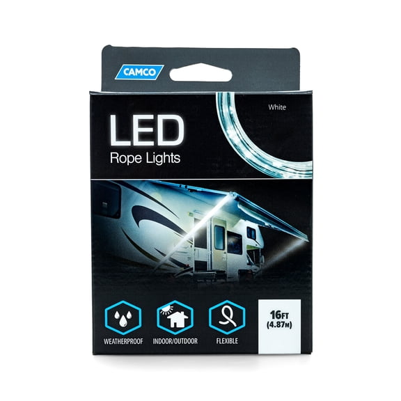 Camco LED 16' Rope Camper Interior and Exterior Lighting for Special Occasions and Outdoor Events, Fits Into Your RV Awning Track (53100)