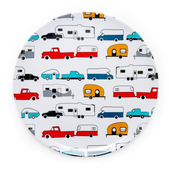 Camco Large Dinner Plate - Fun Retro (White, Multi) (53224)