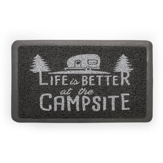 Camco Life is Better at The Campsite Camper/RV Scrub Rug, Crafted of Looped Rubber Material for Easy Clean-Up & Features Non-Slip Backing, Gray