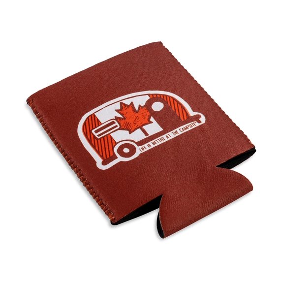 Camco Life is Better at The Campsite Cozie Can Cooler Features Unique Canadian Flag Mini Camper/RV Themed Design & Soft Neoprene Material Fits 12oz Cans 53373