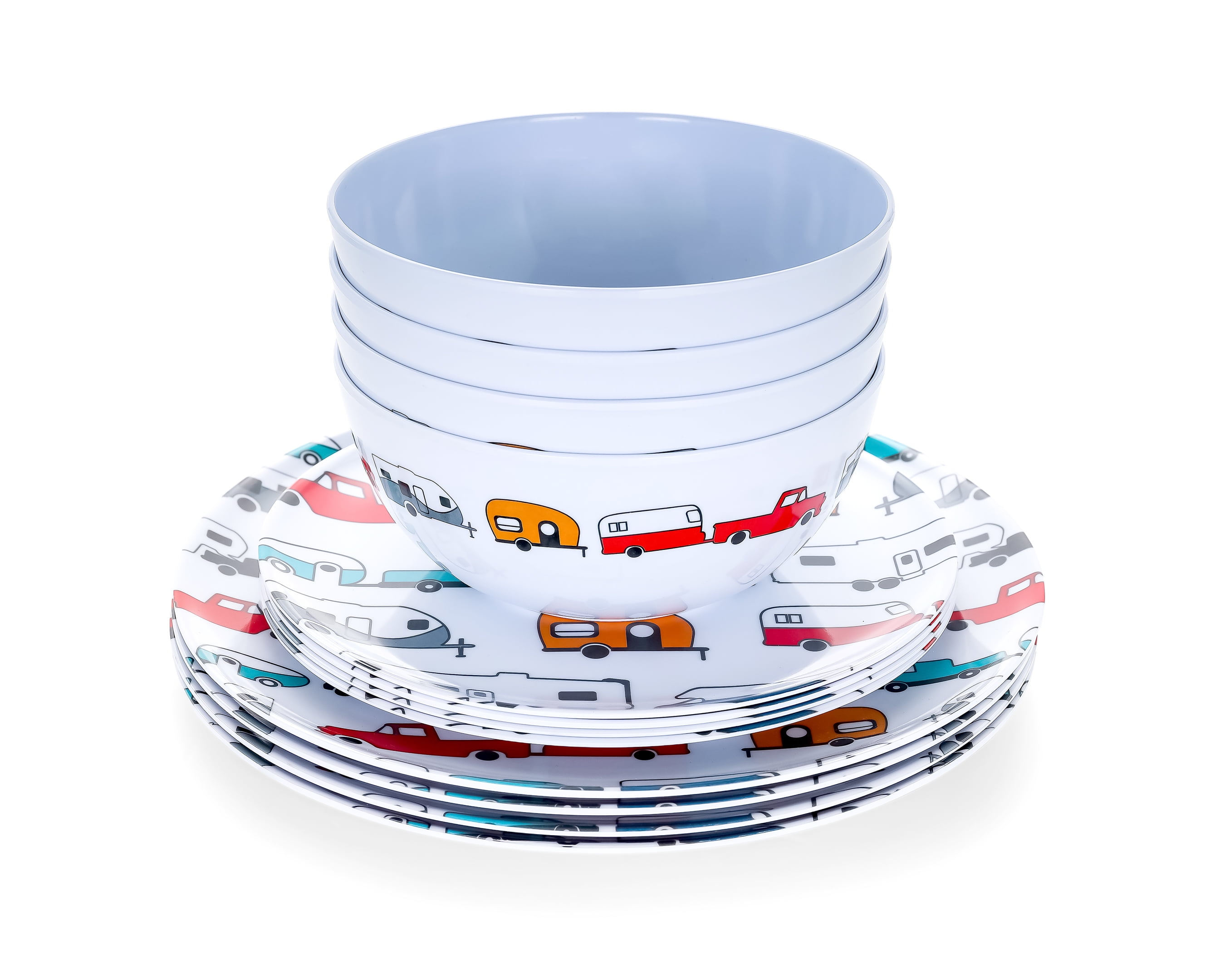 White Multicolor Melamine Outdoor 12-Piece Dishware Set