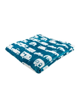 Camco Life is Better at The Campsite Camper/RV Plush Fleece Blanket | Queen Size | Blue, Polyester (53440)