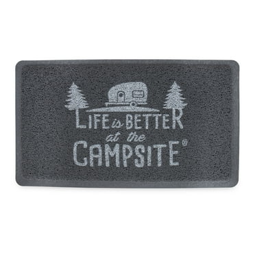 Camco "Life is Better at The Campsite" Camper Scrub Rug/Door Mat, Looped PVC, Gray and White (53197)
