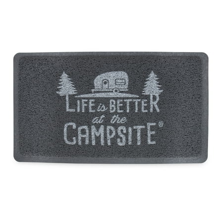 Camco "Life is Better at The Campsite" Camper Scrub Rug/Door Mat, Looped PVC, Gray and White (53197)