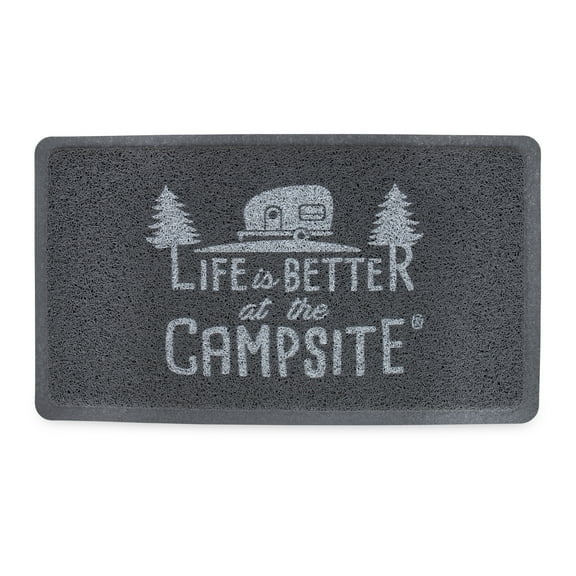 Camco "Life is Better at The Campsite" Camper Scrub Rug/Door Mat, Looped PVC, Gray and White (53197)