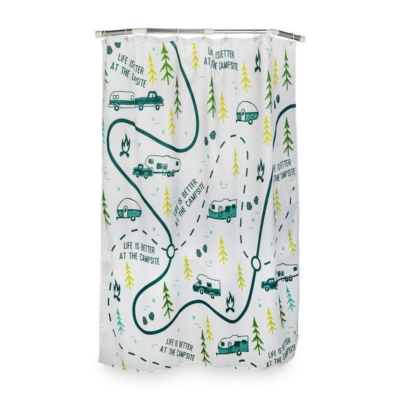 Camco Life is Better at The Campsite Camper/RV-Sized Shower Curtain | Polyester, Map Design over a White Background (53245)