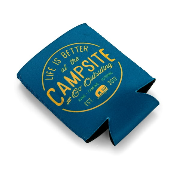 Camco Life is Better at The Campsite Can Sleeve | Features an RV-Themed Design, Easy to Grip, and Holds 12oz Cans | Navy, Neoprene (53247)