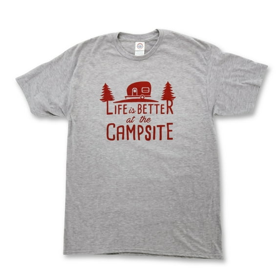 Camco Life is Better at The Campsite Heather Gray T-Shirt Soft Cotton Blend, Comfortable Material, Great for a Gym Shirt - Medium (53208)