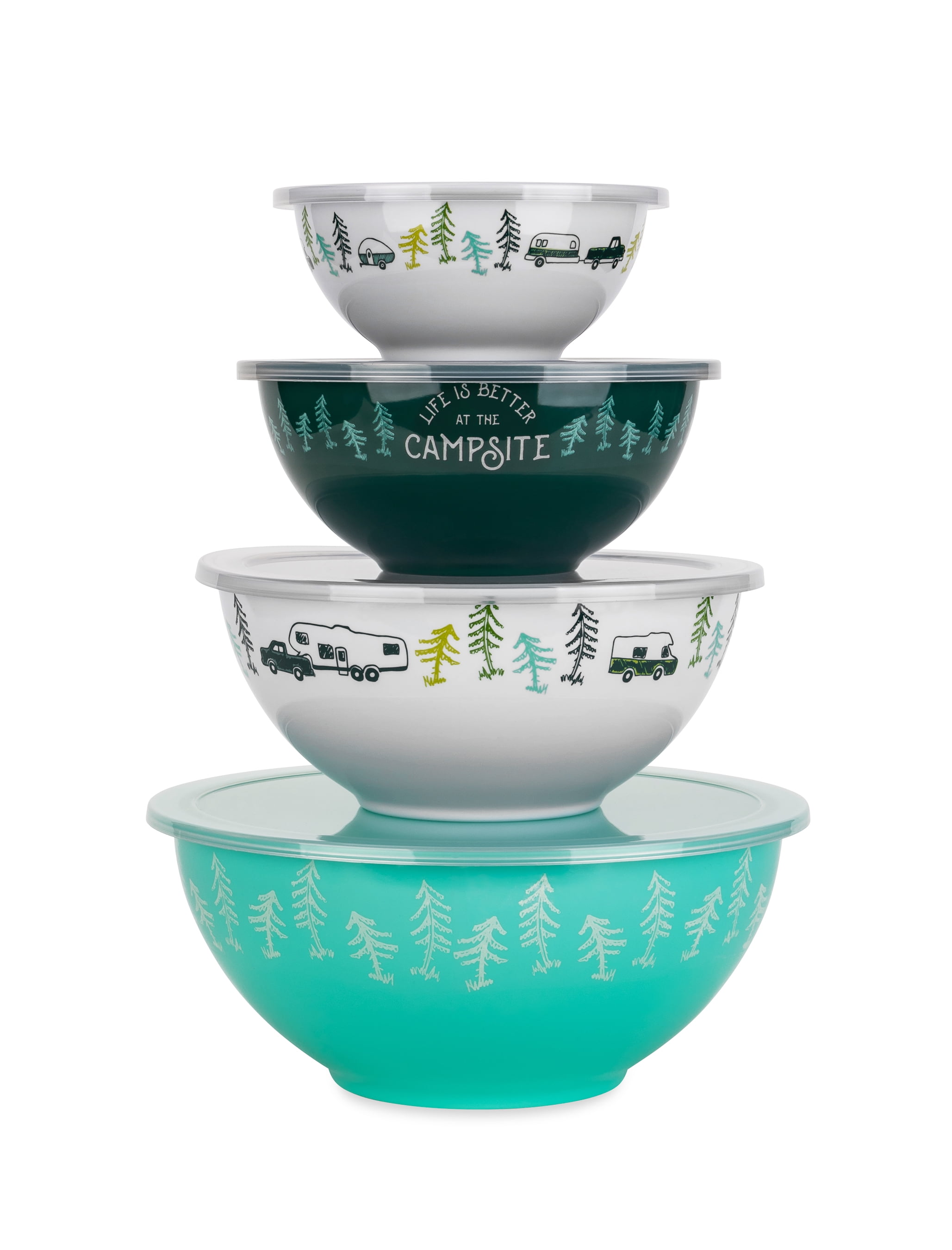 Multicolor Melamine Nesting Bowl Set with Plastic Lids
