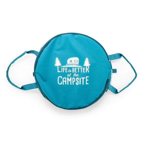 Camco Life is Better at the Campsite Pop-Up Utility Container | Holds 30-Gallon Trash Bags | Heavy-Duty PVC, Multicolor RV Pattern (42986)