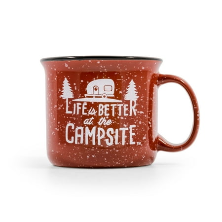 Camco Life is Better at the Campsite Speckled Mug | Microwave and Dishwasher Safe | Ceramic, Red (53235)
