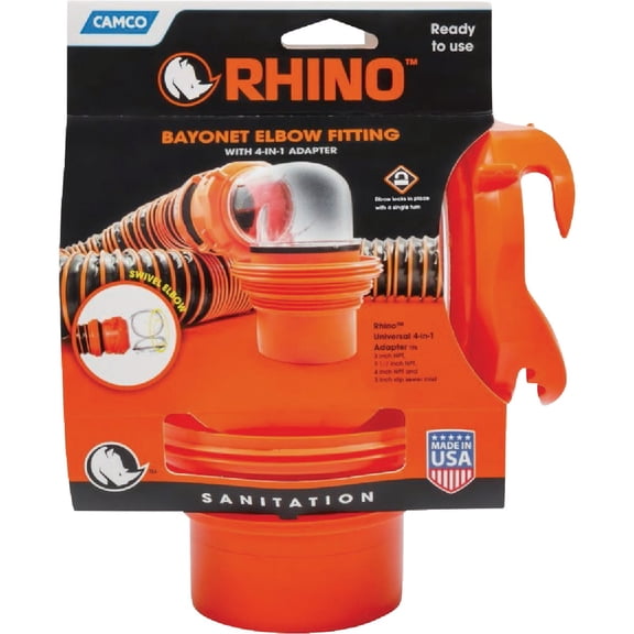 Camco Mfg. Inc./RV Rhino Bayonet Swivel Elbow Fitting with 4-in-1 Adapter - Pack of 4