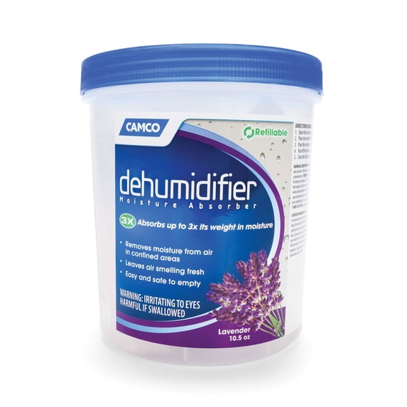 Camco Moisture Absorber Refillable Container, Absorbs up to 3x Its Weight in Water, Reduces Moisture and Humidity,10.5 Oz