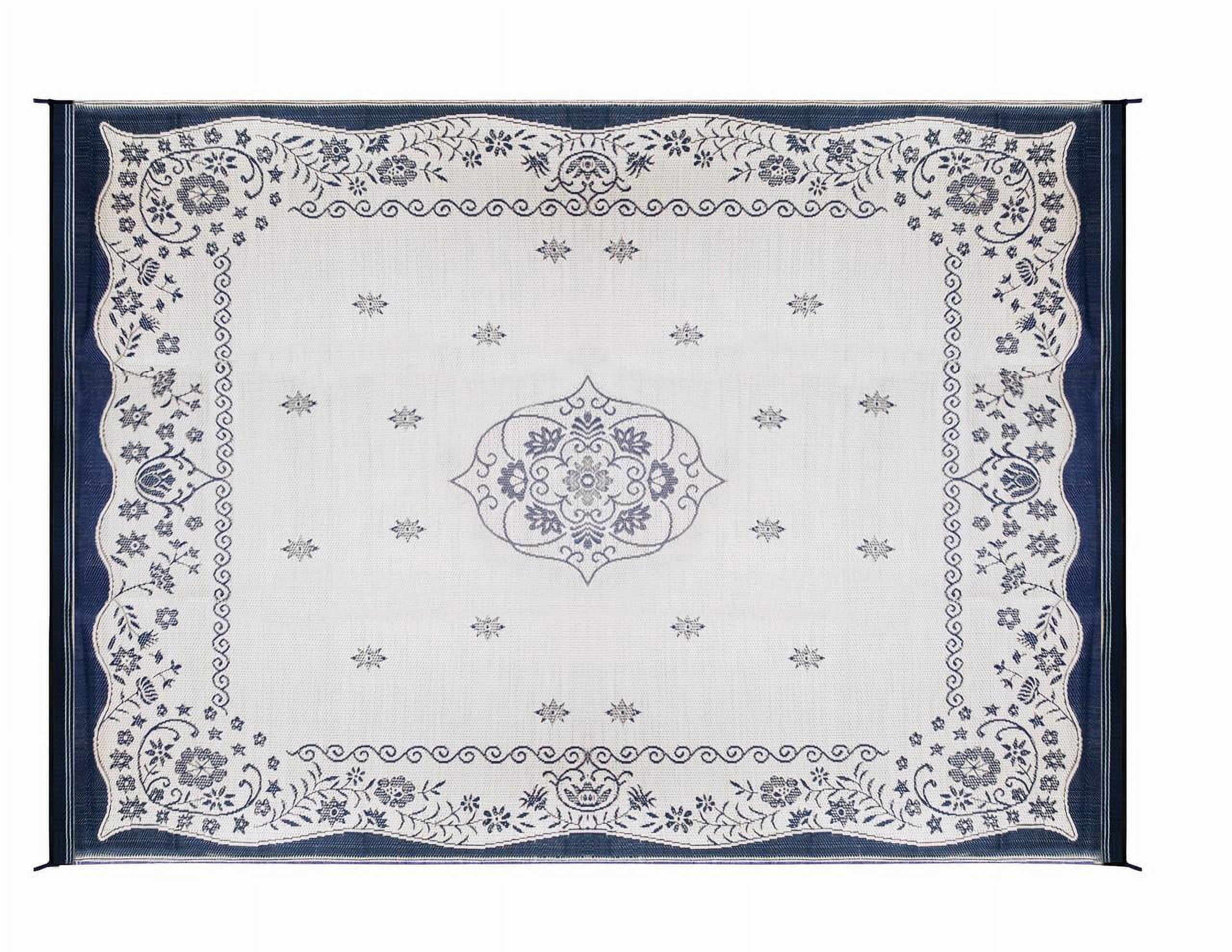 Camco Outdoor Mat, 9' x 12', Blue Oriental