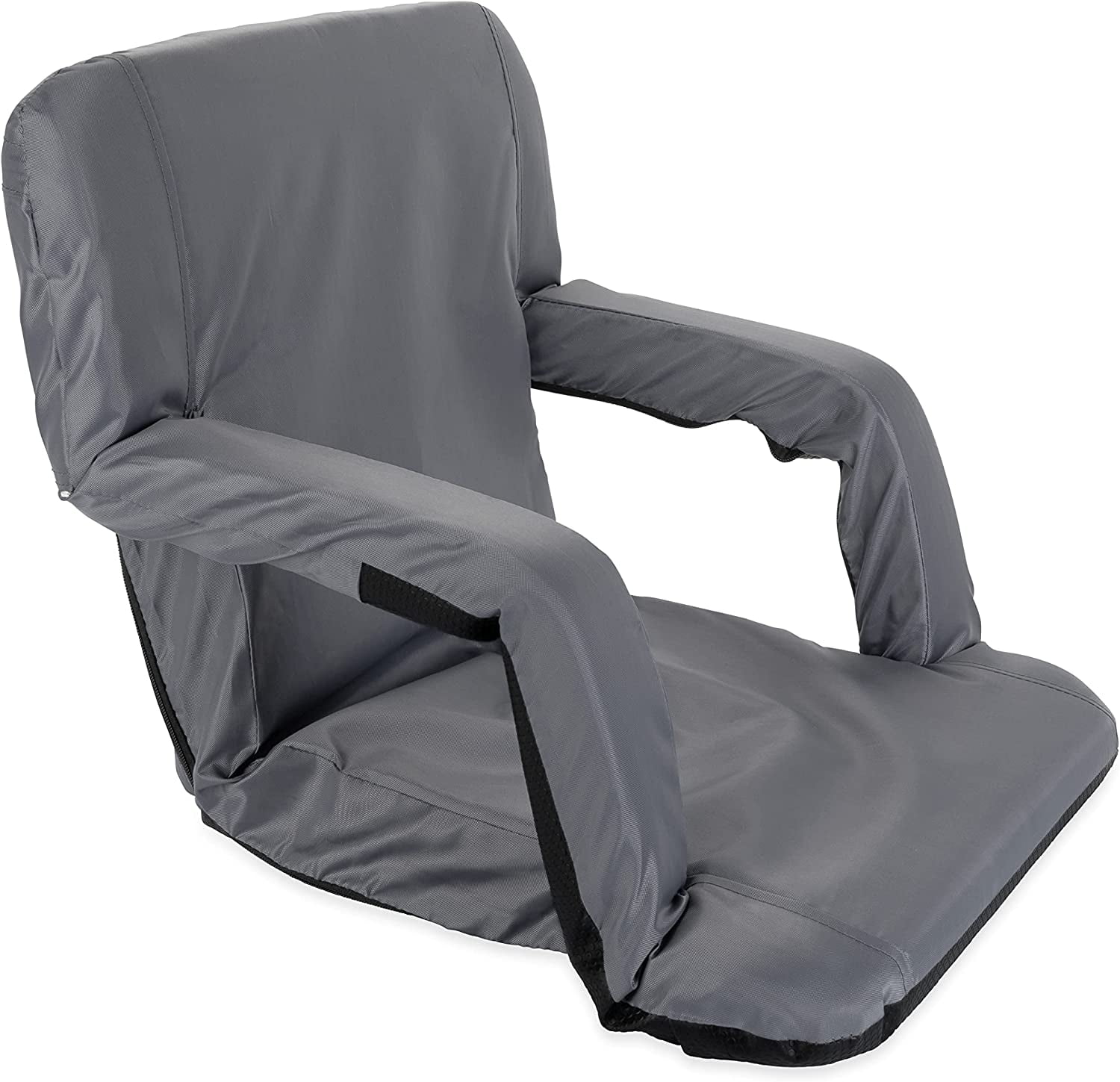 Camco Portable Stadium Seat | Features Adjustable Backpack Straps & High-Quality Padded Cushion Seat and Back Support with Polyester Covering | Fold-Flat Design with Steel Frame | Gray (53101)