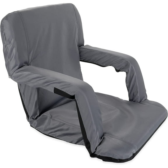 Camco Portable Stadium Seat | Features Adjustable Backpack Straps & High-Quality Padded Cushion Seat and Back Support with Polyester Covering | Fold-Flat Design with Steel Frame | Gray (53101)