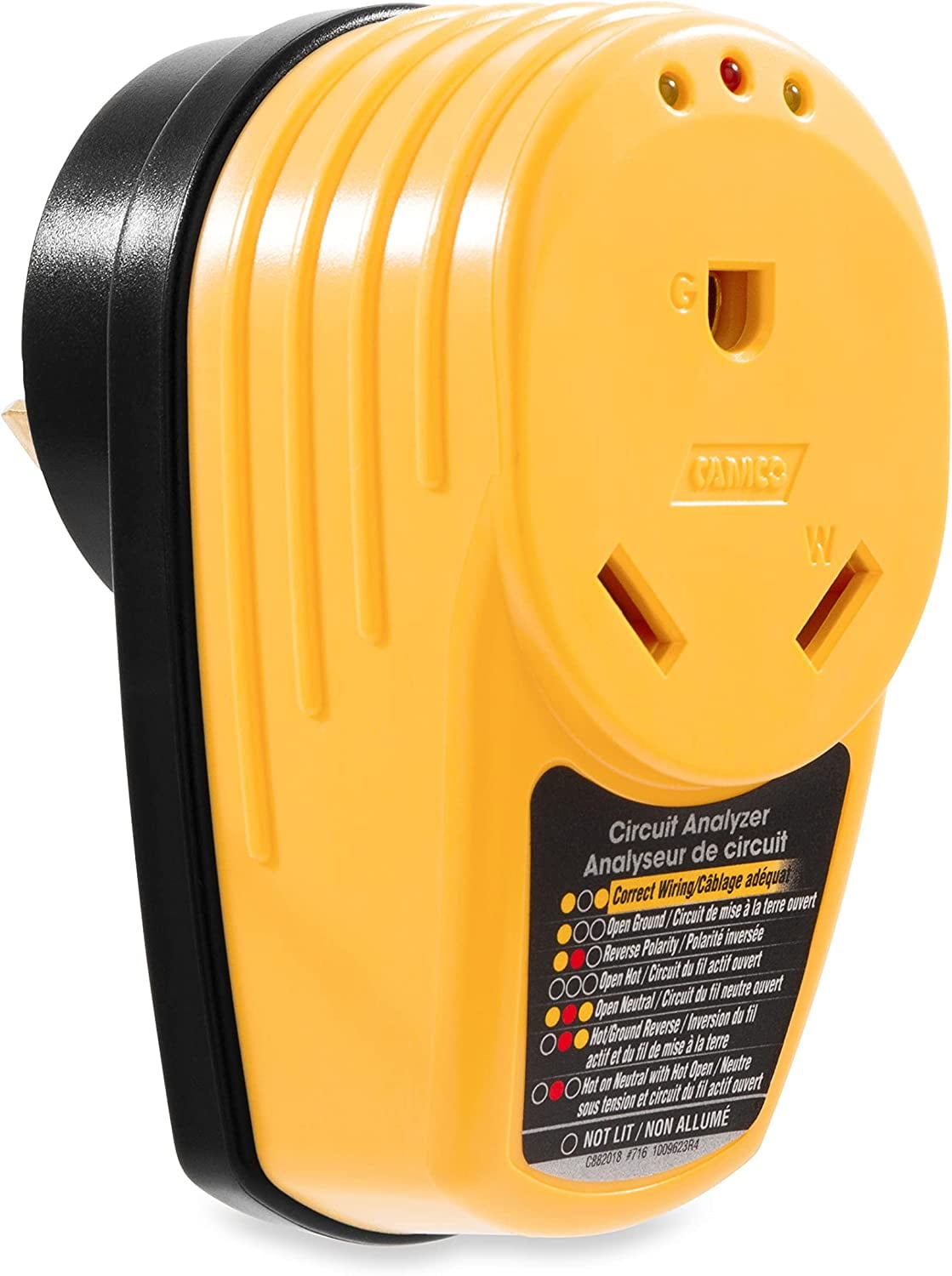 Camco Power Grip 30-Amp Camper/RV Circuit Analyzer | Features Integrated Surge Protection Up to 1,050 Joules & Diagnostic LED Lights (55315)
