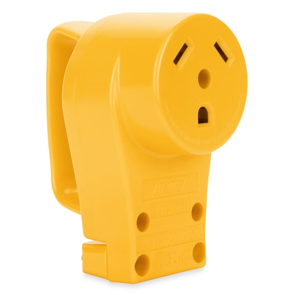 Camco Power Grip RV Replacement Female Receptacle – 125 Volts, 3750 Watts - Yellow (55343)