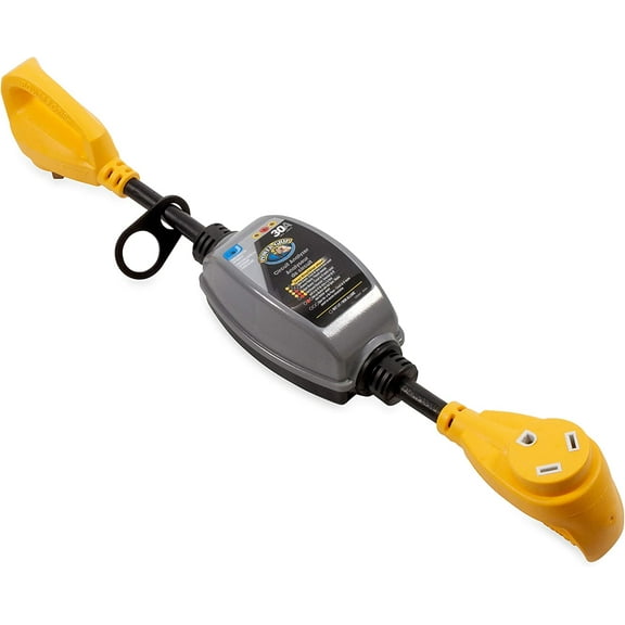 Camco PowerGrip 30-Amp Camper/RV Circuit Analyzer Dogbone | Features Integrated Surge Protection Up to 2100 Joules & Diagnostic LEDs for Fault Indication (55318)